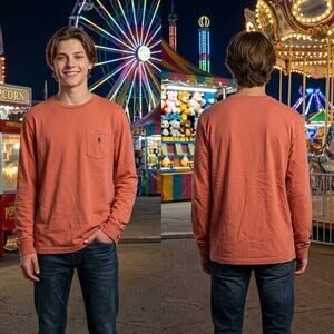 Polo Ralph Lauren Orange Long Sleeve T-Shirt Mens Small 34-36 Small Pony